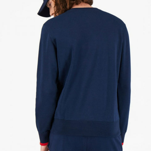 CHAMPION COTTON BLEND SWEATSHIRT WITH FRONT LOGO LETTERING - NAVY